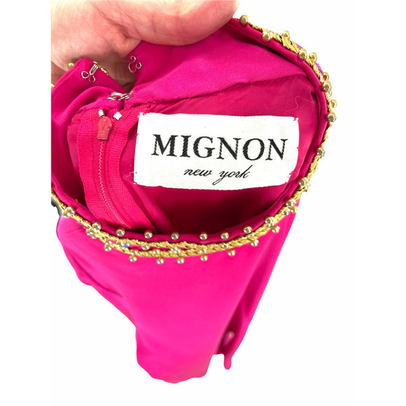 90’s MIGNON NEW YORK Pink Flared Rhinestone Dress - Picture 3 of 12
